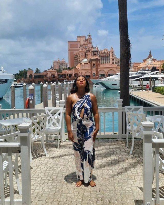 Kadine Reynolds on the marina at Paradise Island, The Bahamas