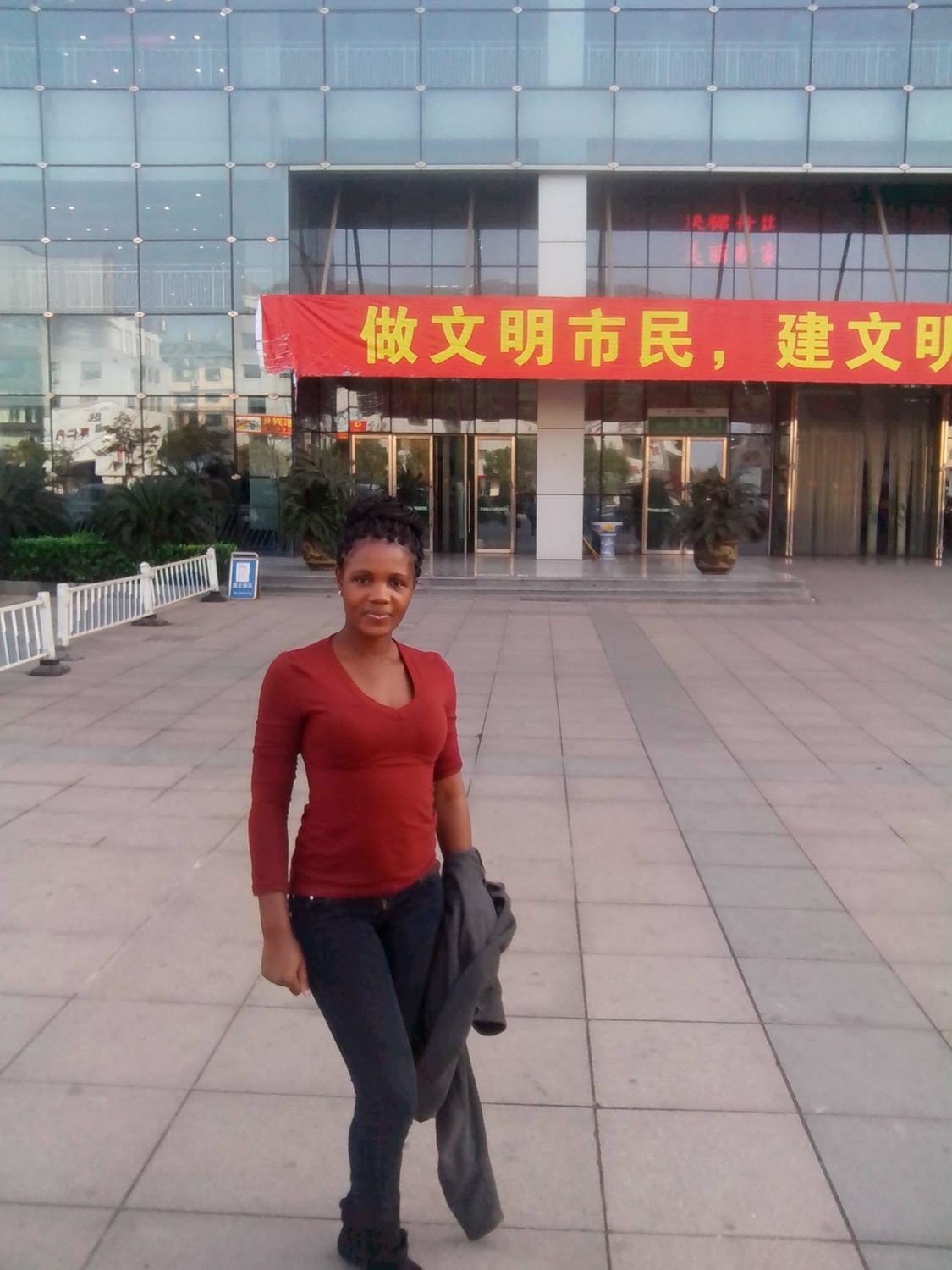 Kadine Reynolds outside a city plaza, China