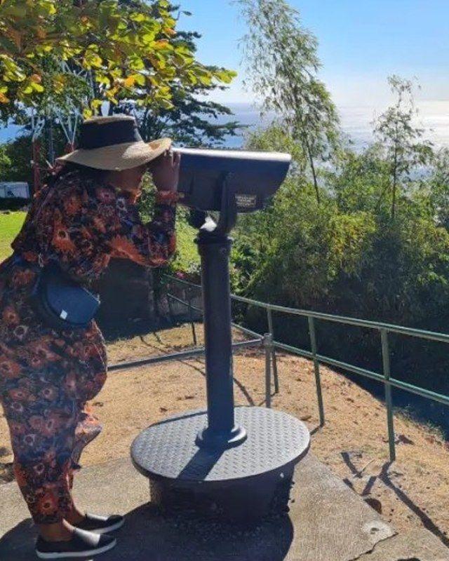 Kadine Reynolds at a lookout over Roseau harbour, Dominica