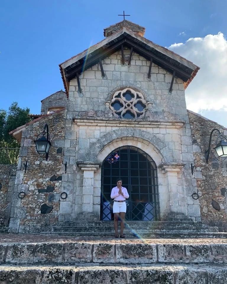 Kadine Reynolds at the chapel in Altos de Chavón, Casa de Campo, Dominican Republic