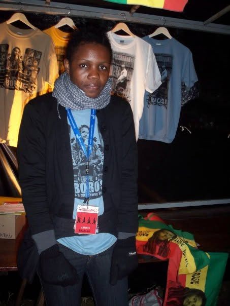 Kadine Reynolds at a merchandise stall, Montpellier, France