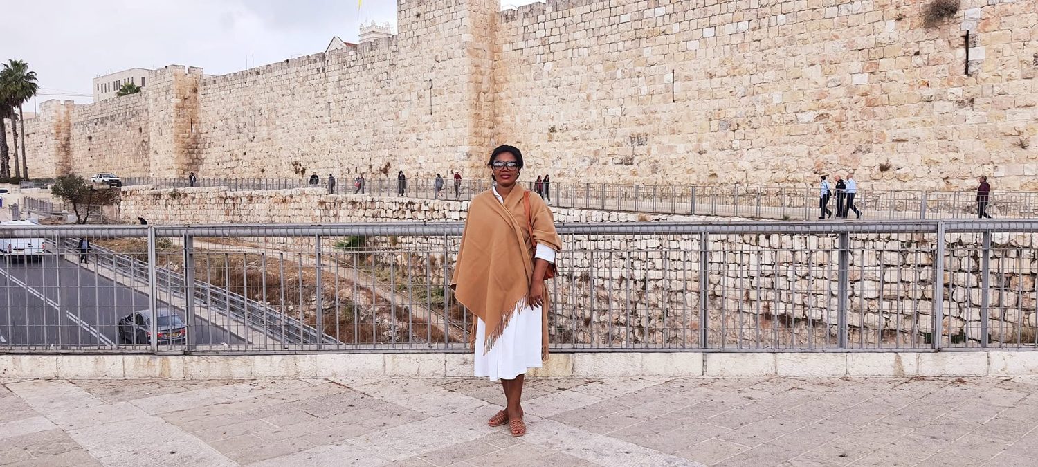 Kadine Reynolds at the Old City walls, Jerusalem, Israel