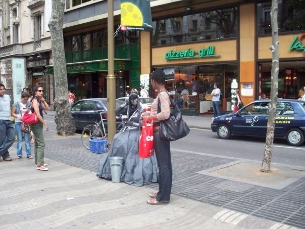 A living statue performer on Las Ramblas, Barcelona, Spain