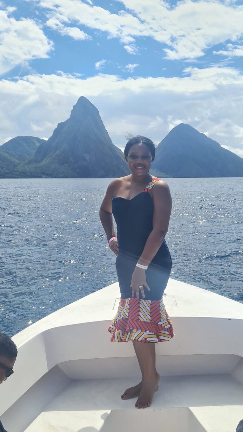 Kadine Reynolds on a boat before the Pitons, St. Lucia, second look