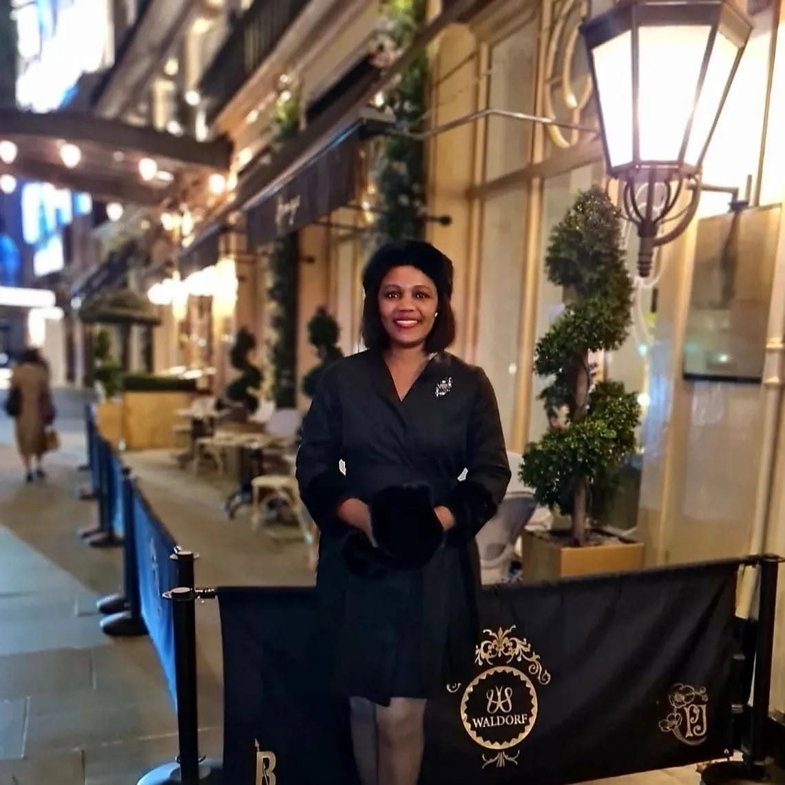 Kadine Reynolds outside the Waldorf, London