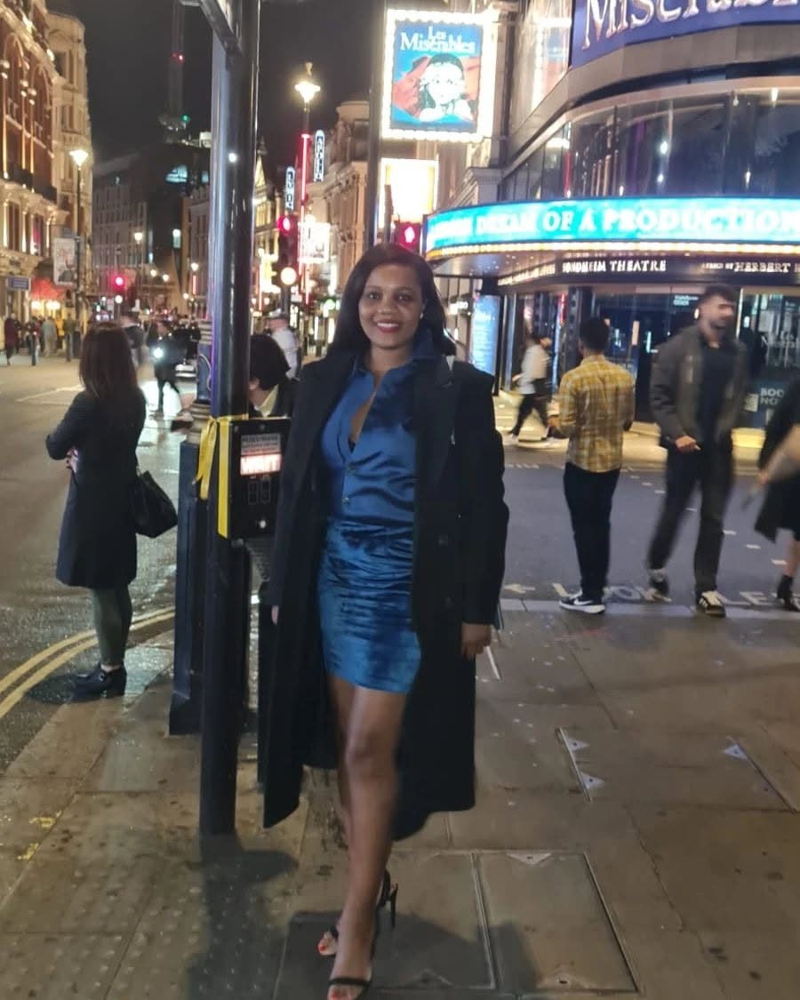 Kadine Reynolds in the West End theatre district, London, at night