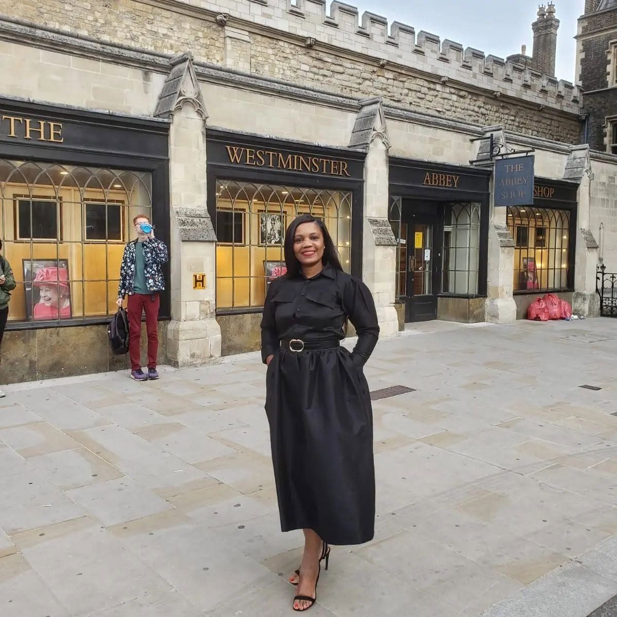 Kadine Reynolds outside Westminster Abbey, London